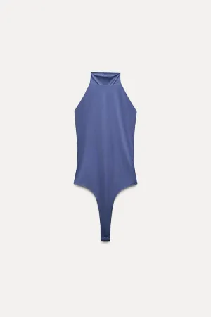 01 polyamide Blue sleeveless bodysuit top