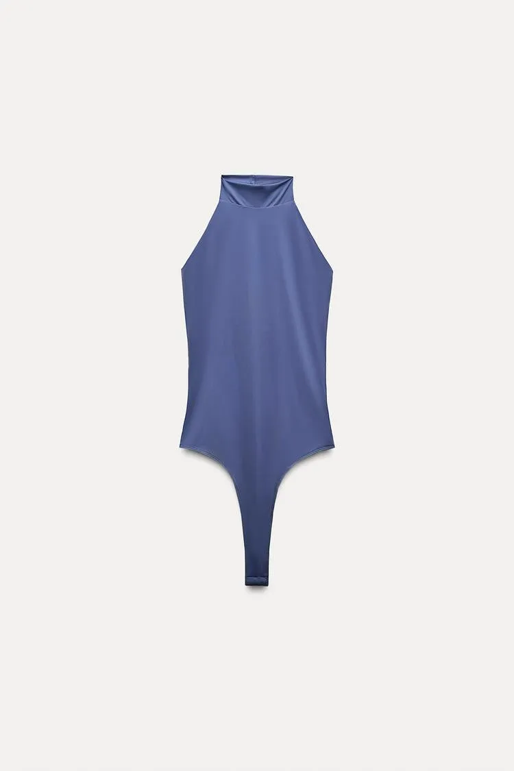 01 polyamide Blue sleeveless bodysuit top