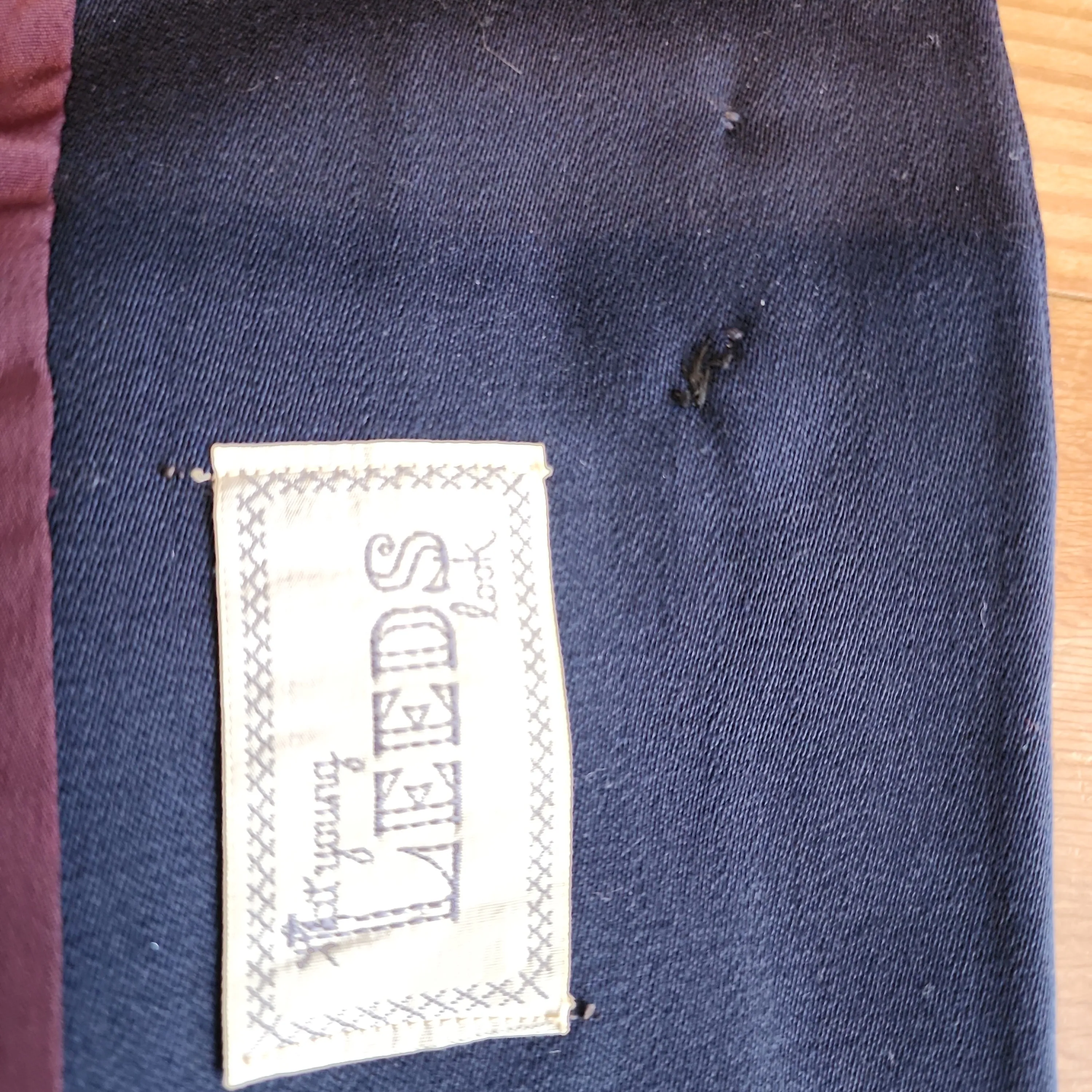 1950s Navy Blue Wool Skirt Suit Fitted Blazer w/ Accent Seaming Small by Leeds