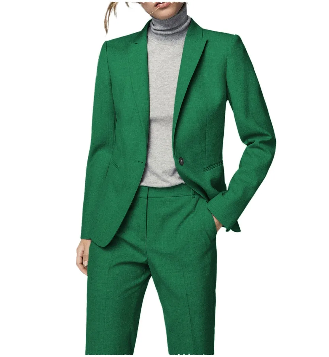 2 Pieces Single Button Notch Lapel Women Suit（Blazer Pants）