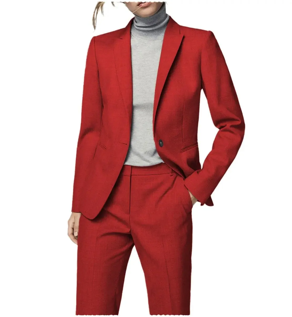 2 Pieces Single Button Notch Lapel Women Suit（Blazer Pants）