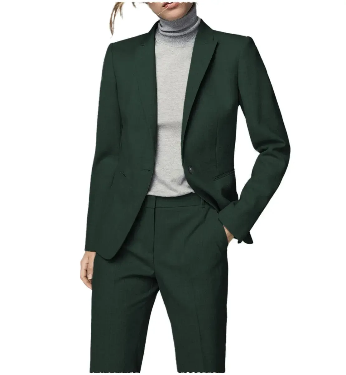 2 Pieces Single Button Notch Lapel Women Suit（Blazer Pants）
