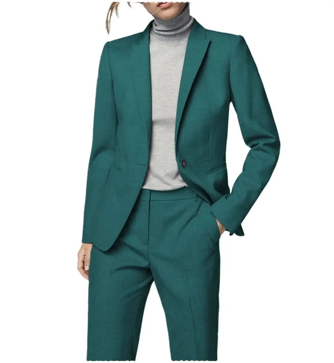 2 Pieces Single Button Notch Lapel Women Suit（Blazer Pants）