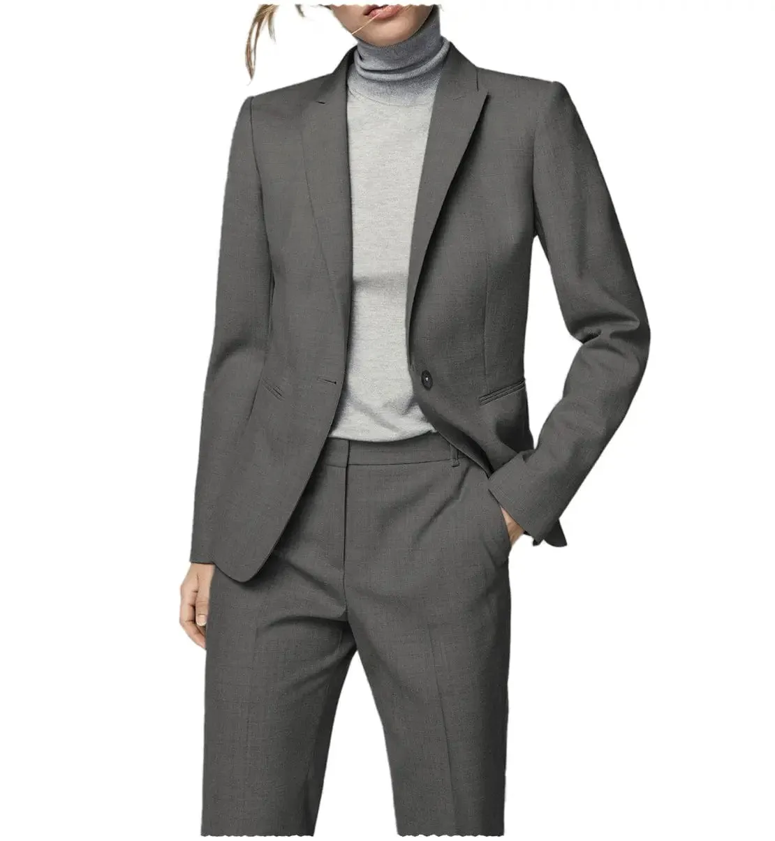 2 Pieces Single Button Notch Lapel Women Suit（Blazer Pants）