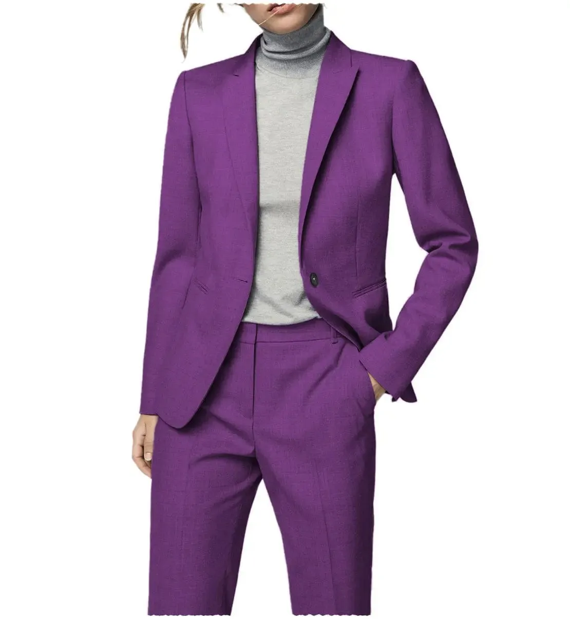 2 Pieces Single Button Notch Lapel Women Suit（Blazer Pants）