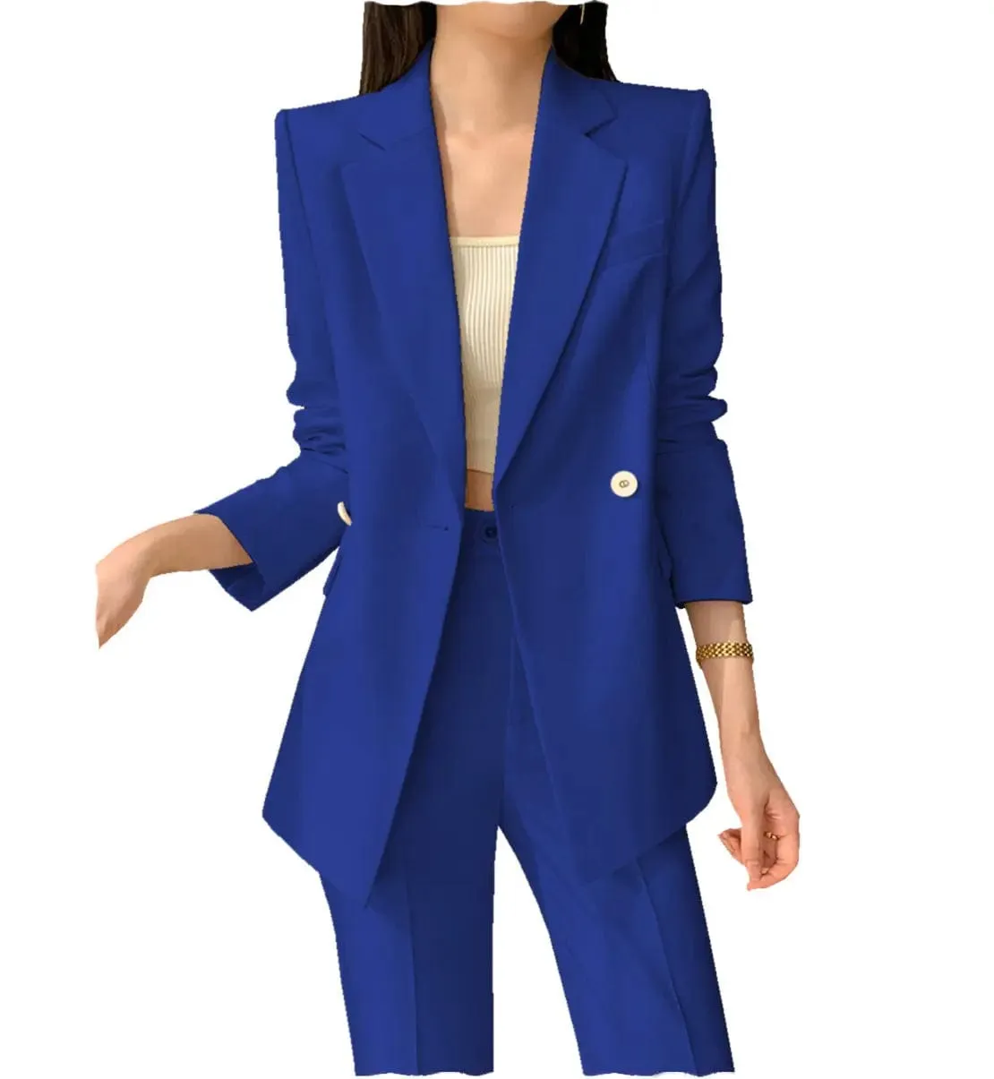 2 Pieces Single Buttons Notch Lapel Women Suit (Blazer Pants)