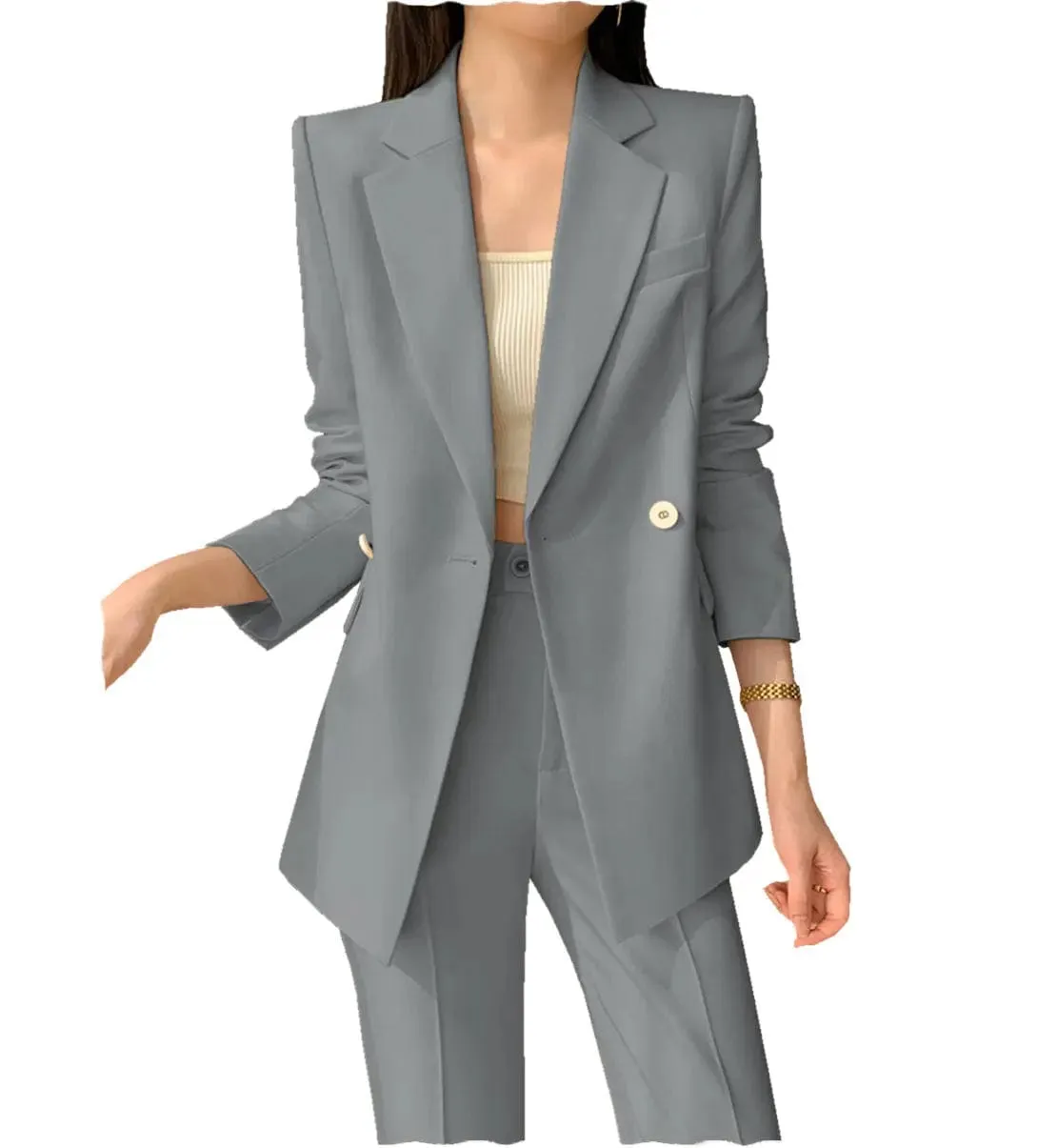 2 Pieces Single Buttons Notch Lapel Women Suit (Blazer Pants)