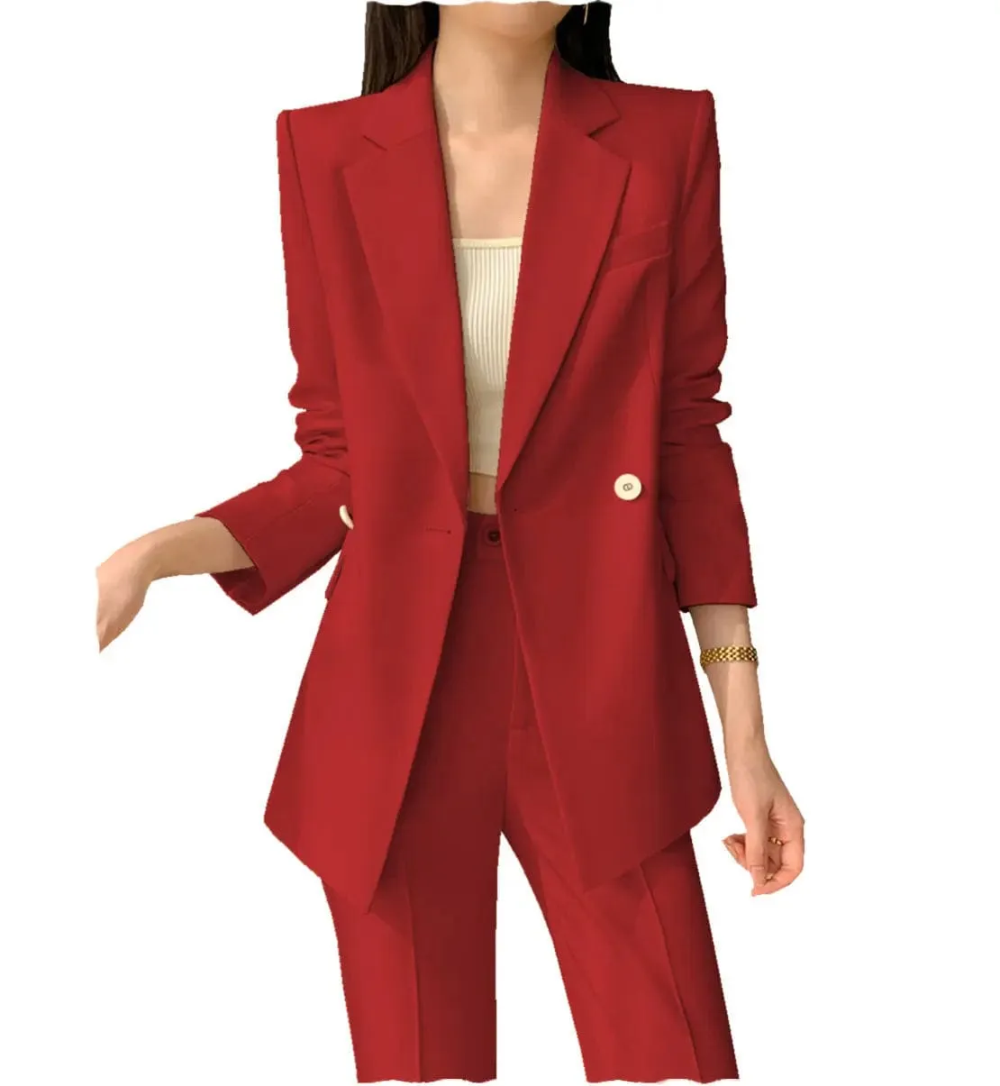 2 Pieces Single Buttons Notch Lapel Women Suit (Blazer Pants)