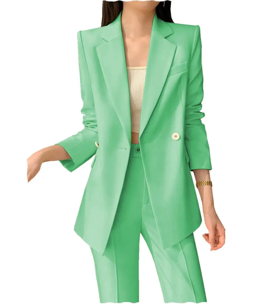 2 Pieces Single Buttons Notch Lapel Women Suit (Blazer Pants)