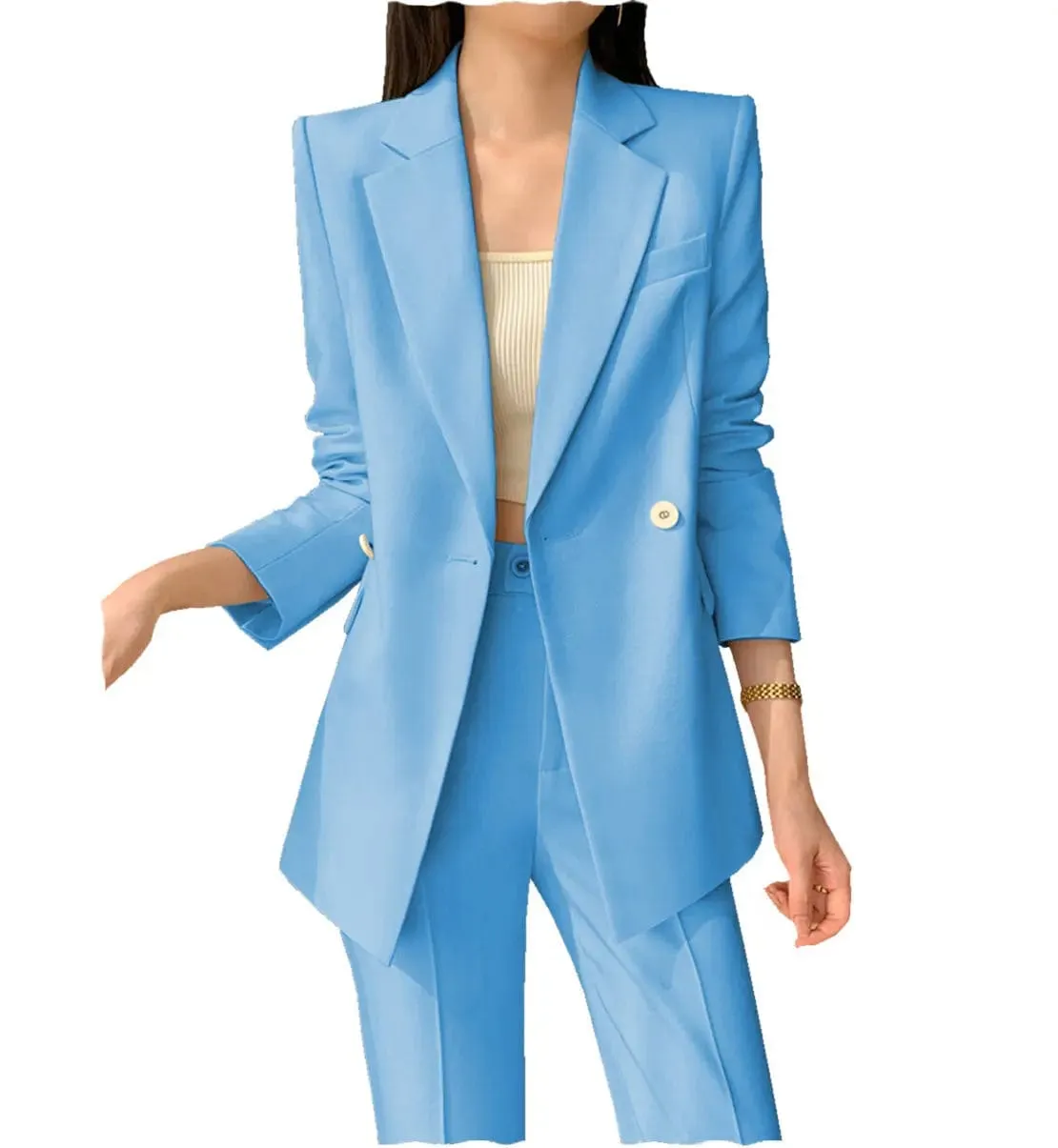2 Pieces Single Buttons Notch Lapel Women Suit (Blazer Pants)