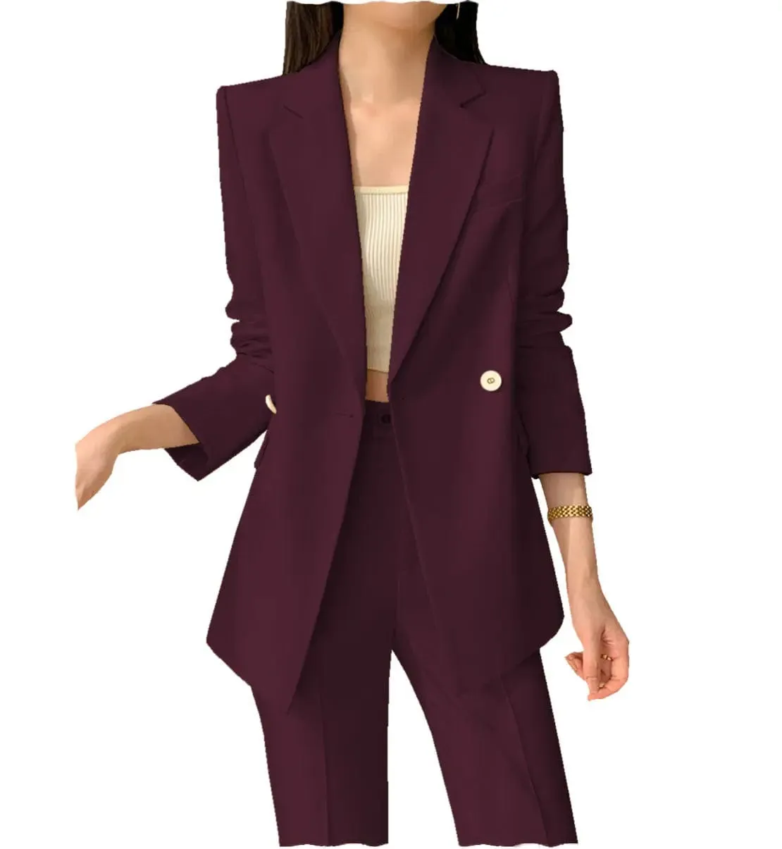 2 Pieces Single Buttons Notch Lapel Women Suit (Blazer Pants)