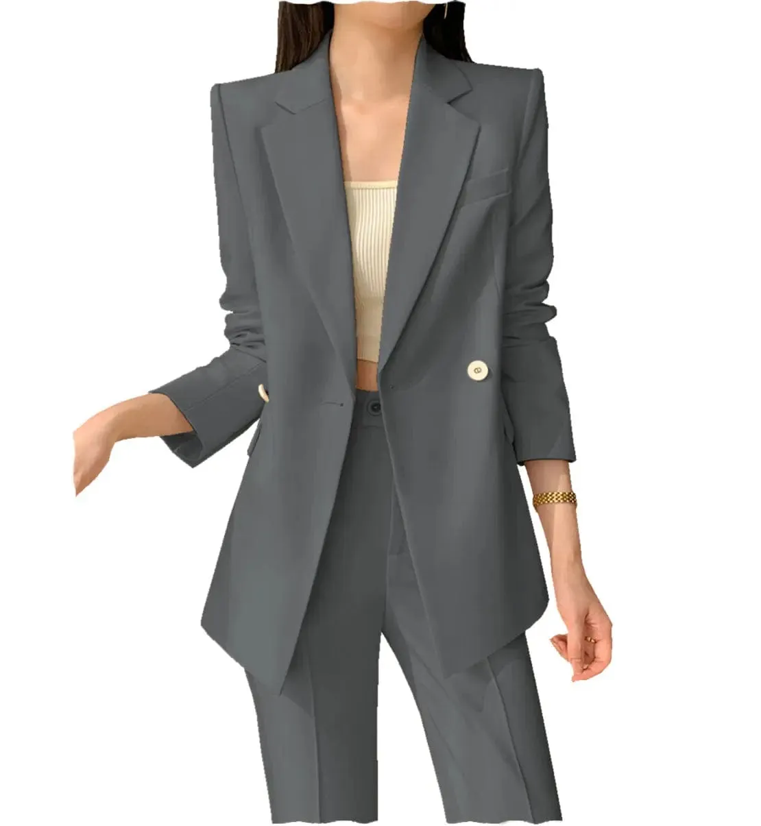 2 Pieces Single Buttons Notch Lapel Women Suit (Blazer Pants)