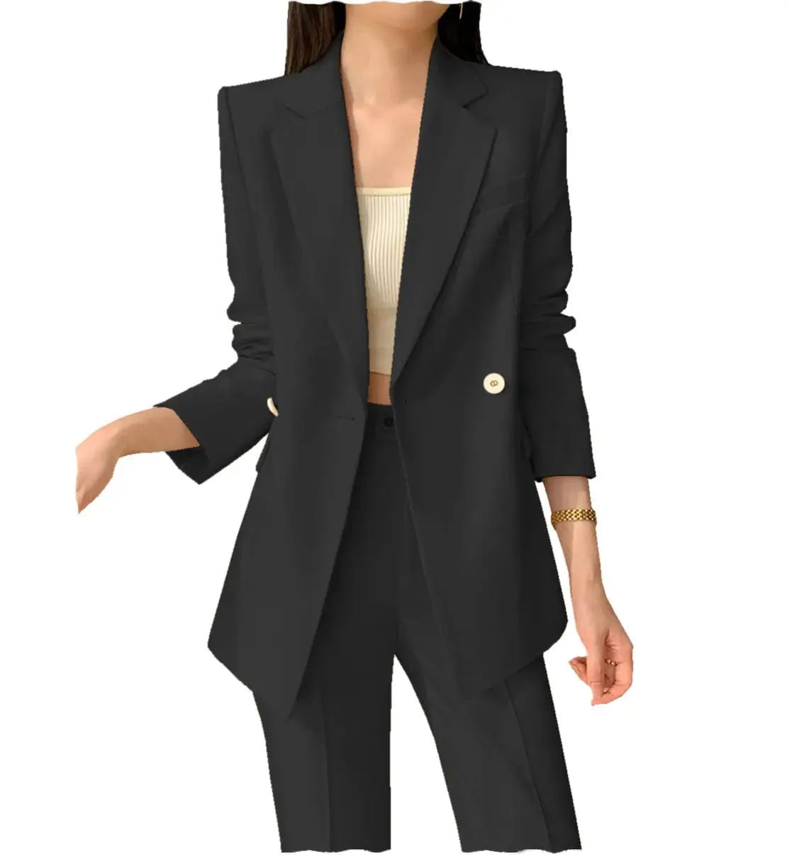 2 Pieces Single Buttons Notch Lapel Women Suit (Blazer Pants)