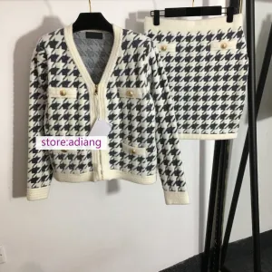2 sets knitted houndstooth cardigan silm skirt suits women high quality 2022 SML