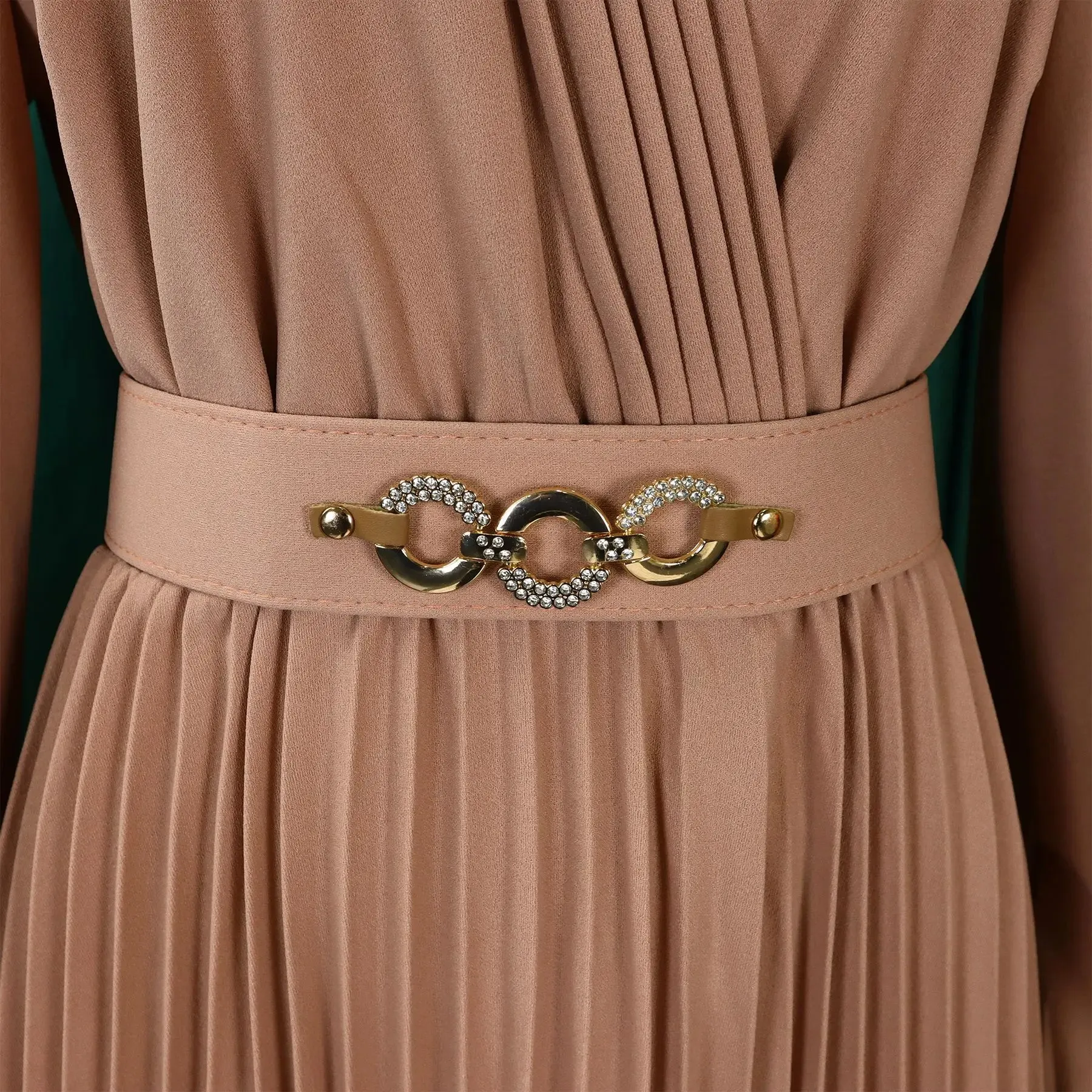 2024 Summer New V-neck Fashion Elegant Solid Color Pleated Dress