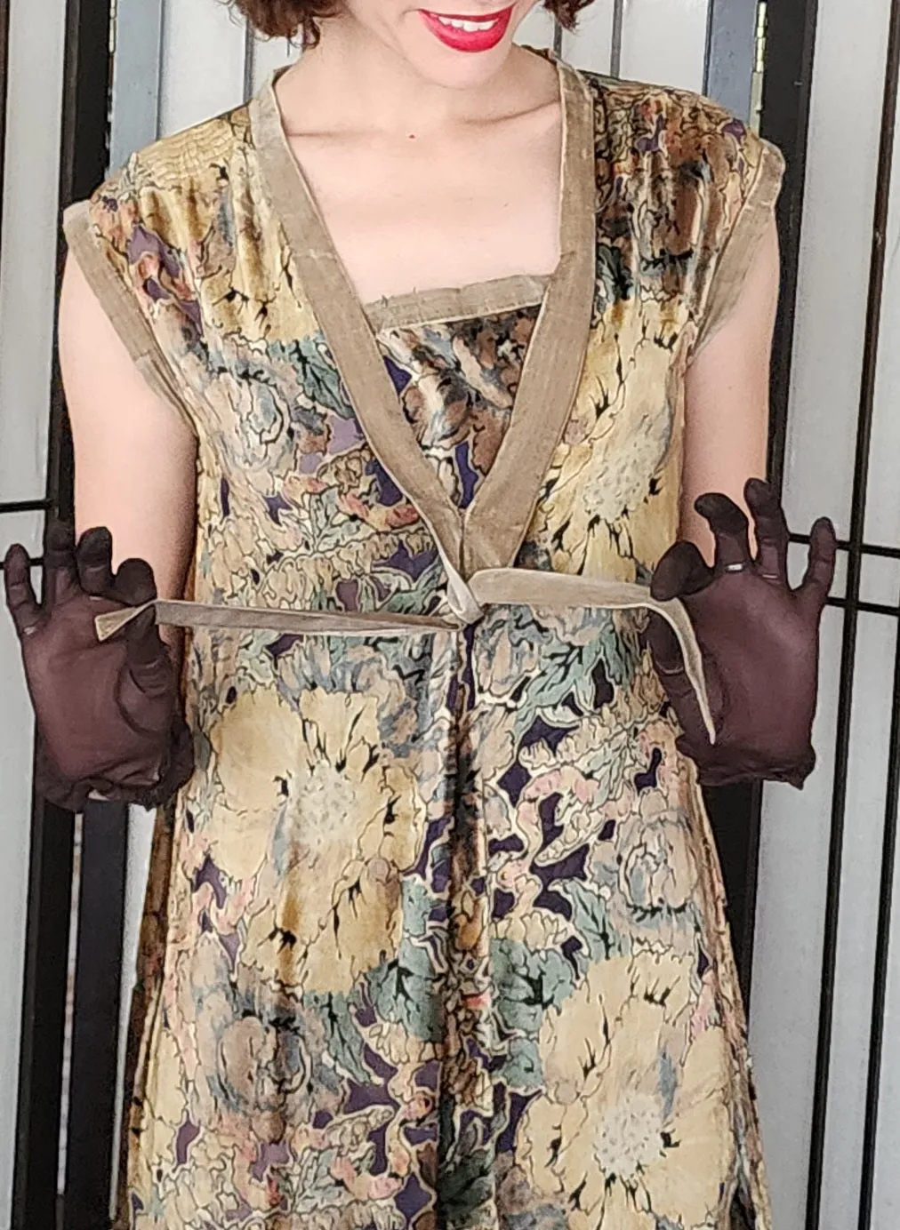 20s Burnout Velvet Party Dress Multicolored Print Sleeveless