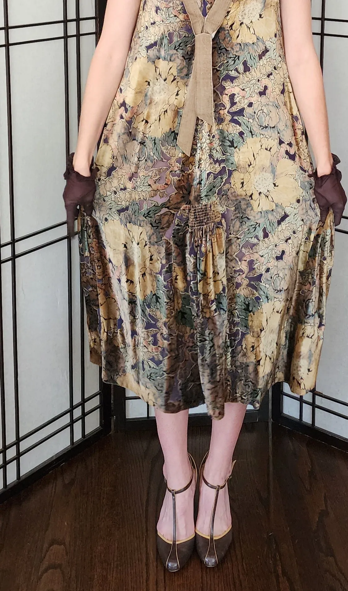 20s Burnout Velvet Party Dress Multicolored Print Sleeveless