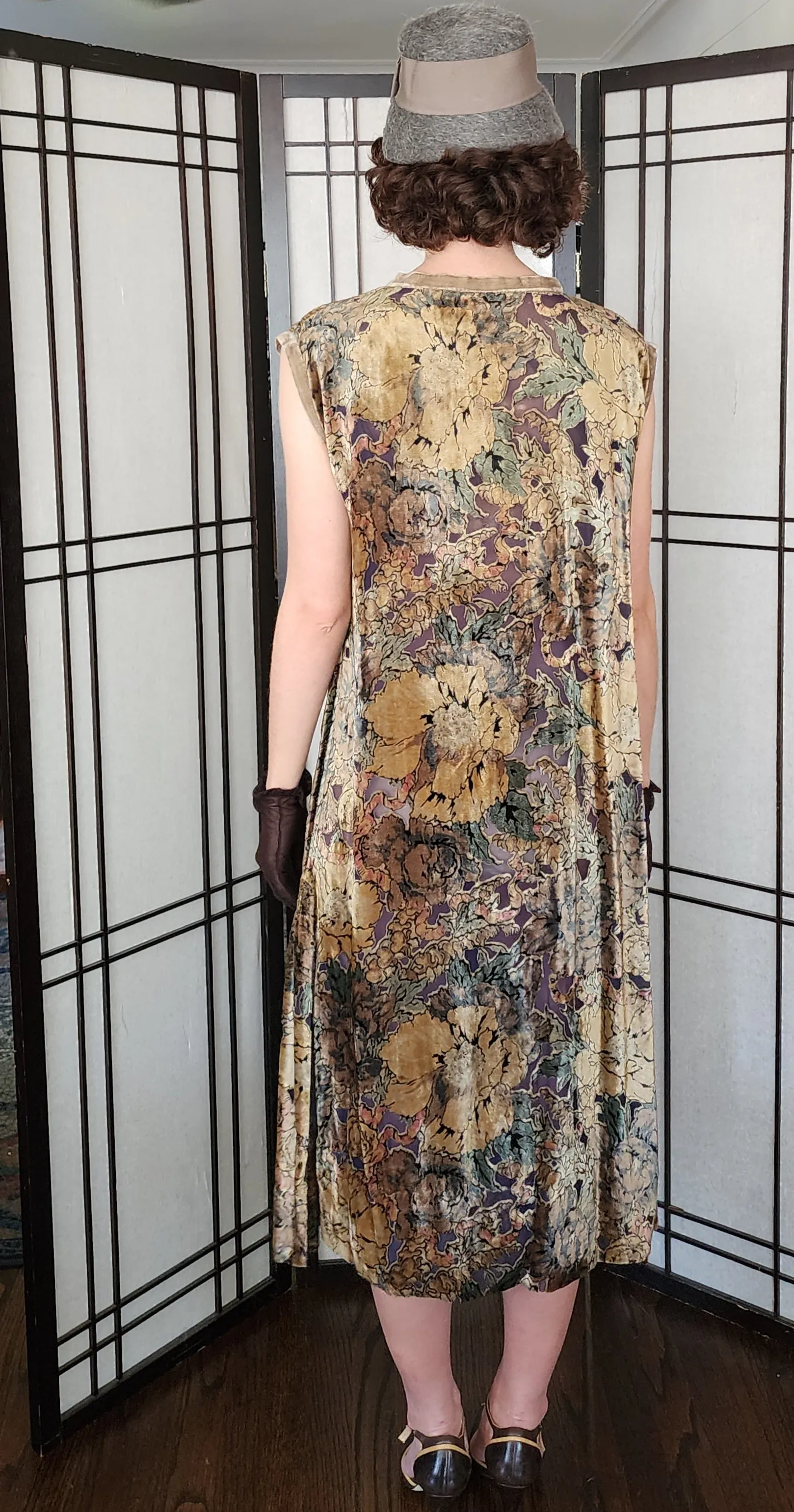 20s Burnout Velvet Party Dress Multicolored Print Sleeveless