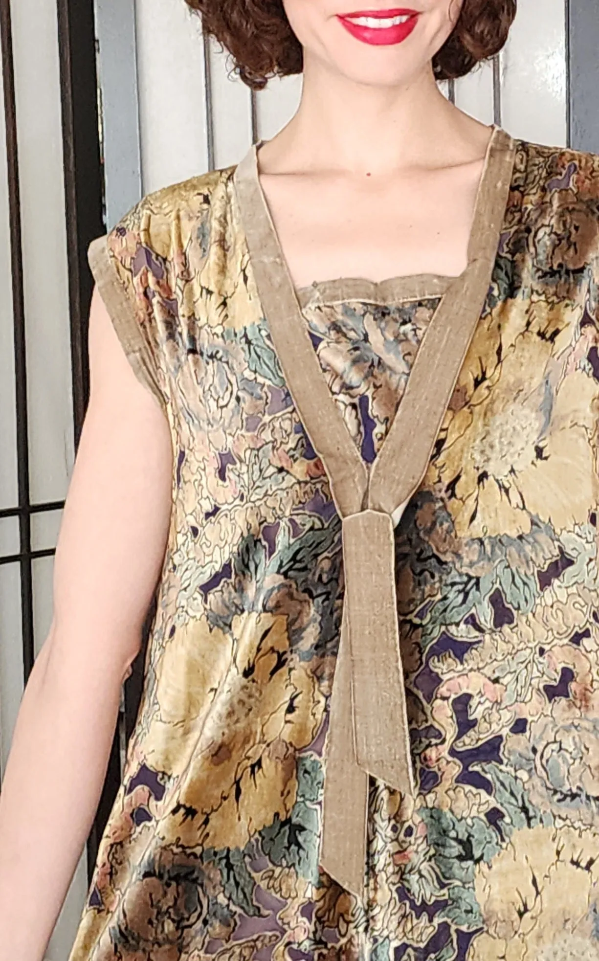 20s Burnout Velvet Party Dress Multicolored Print Sleeveless
