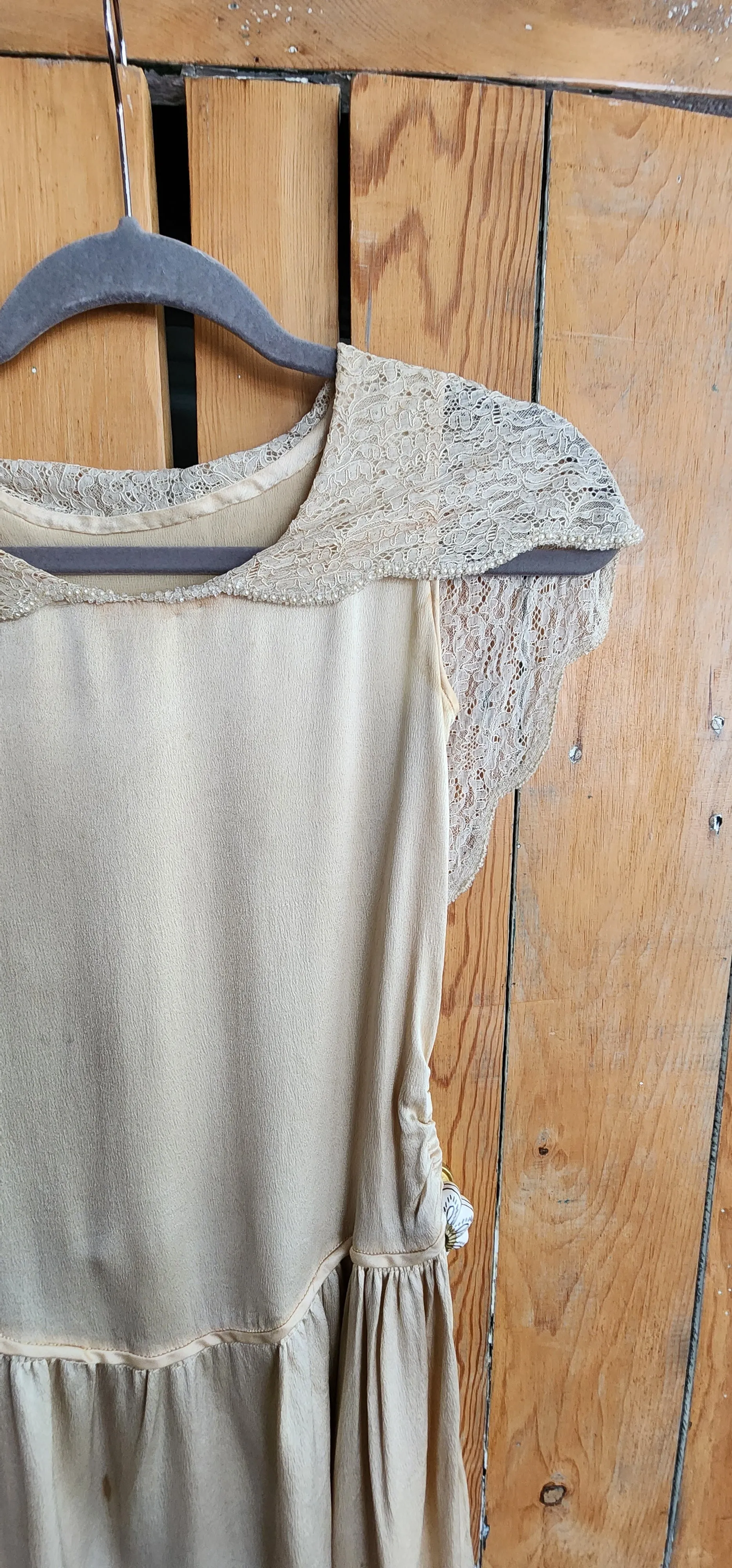 20s Cream Satin & Lace Dress AS IS  Junior Size / XS