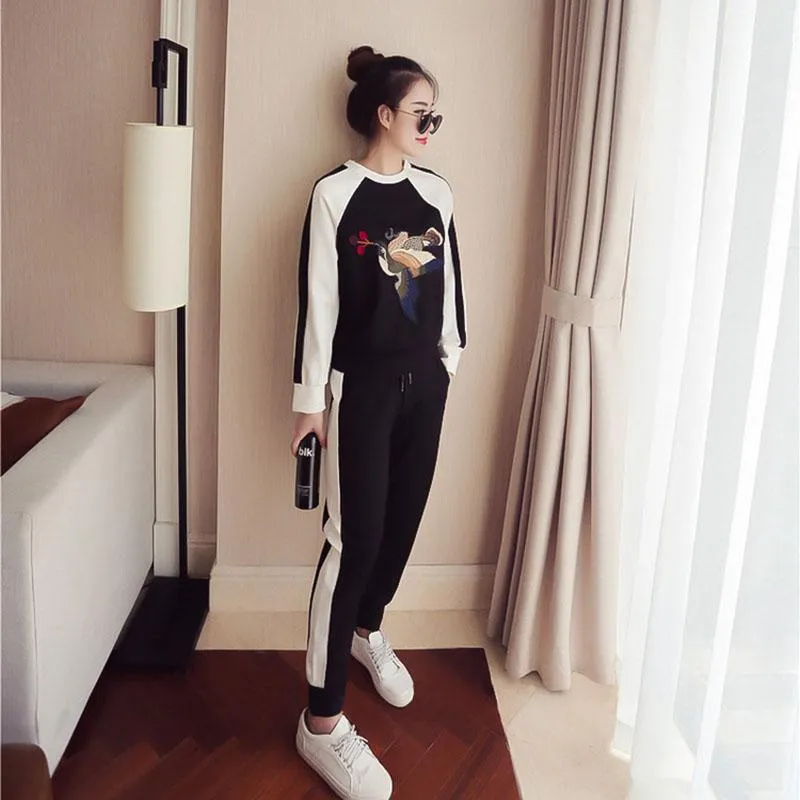 2pcs/set Women's Sports Suits Printing Pullover Sweatshirt   Elastic Waist Harem Pants 2 Piece Set Ladies Outfits Sweat Suit