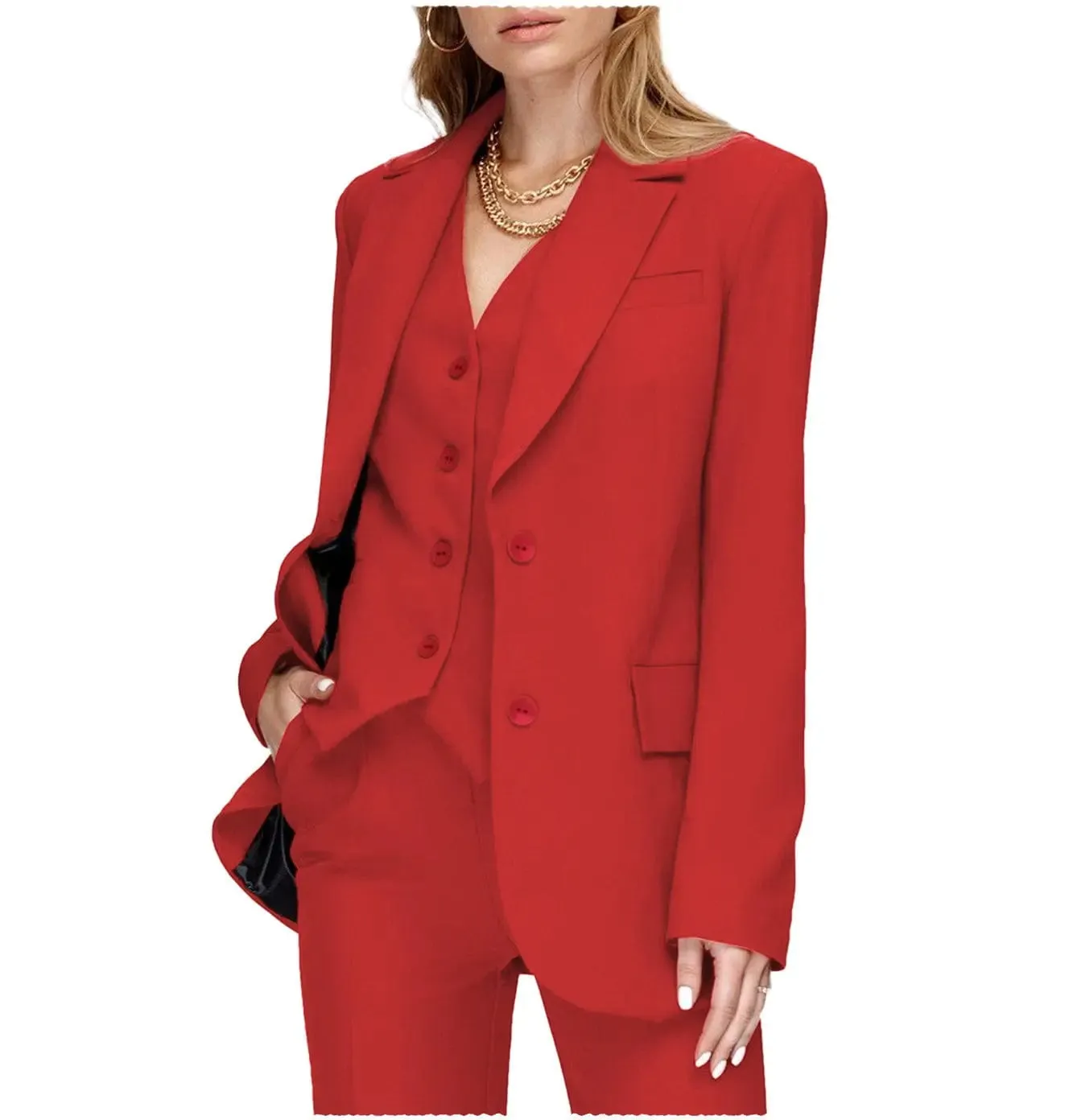 3 Pieces Double Buttons Notch Lapel Women Suit（Blazer Vest Pants）