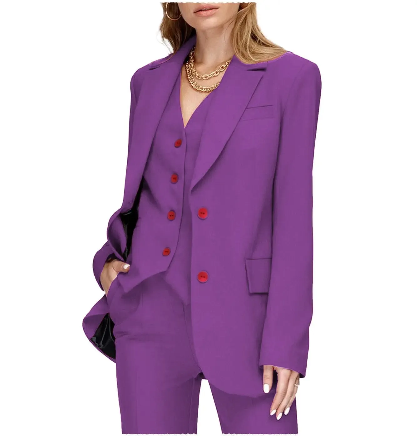 3 Pieces Double Buttons Notch Lapel Women Suit（Blazer Vest Pants）