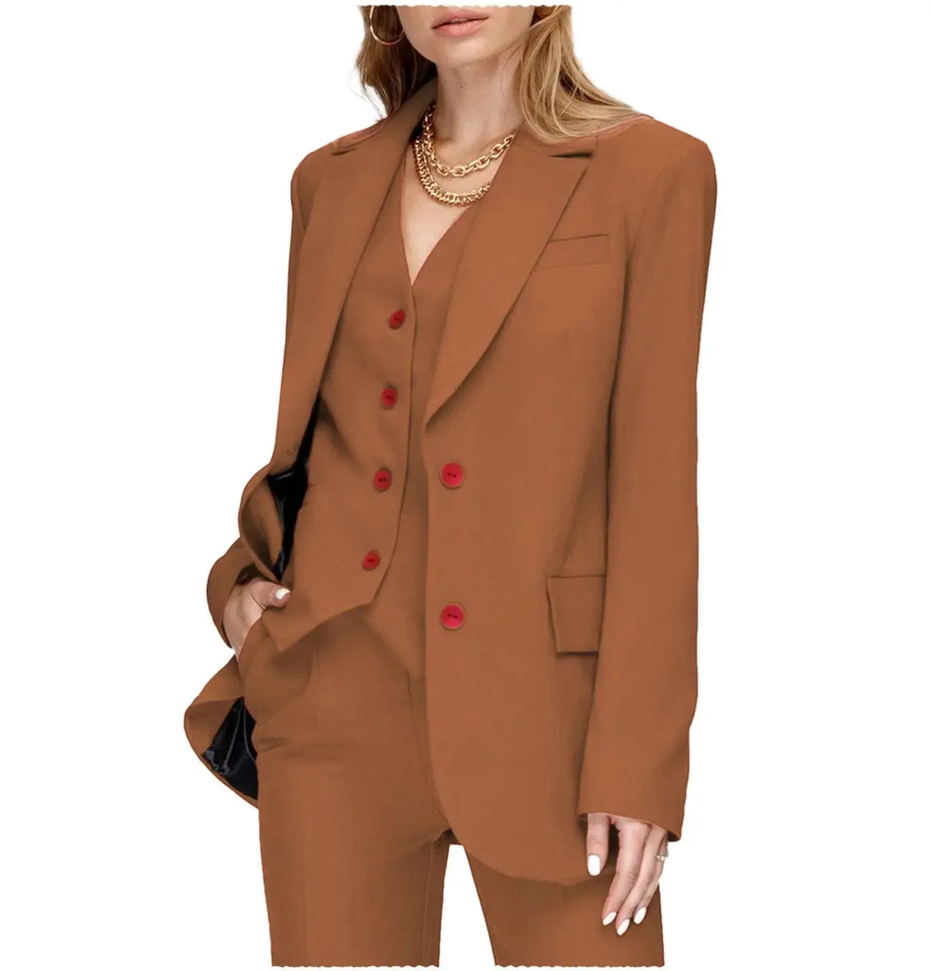 3 Pieces Double Buttons Notch Lapel Women Suit（Blazer Vest Pants）
