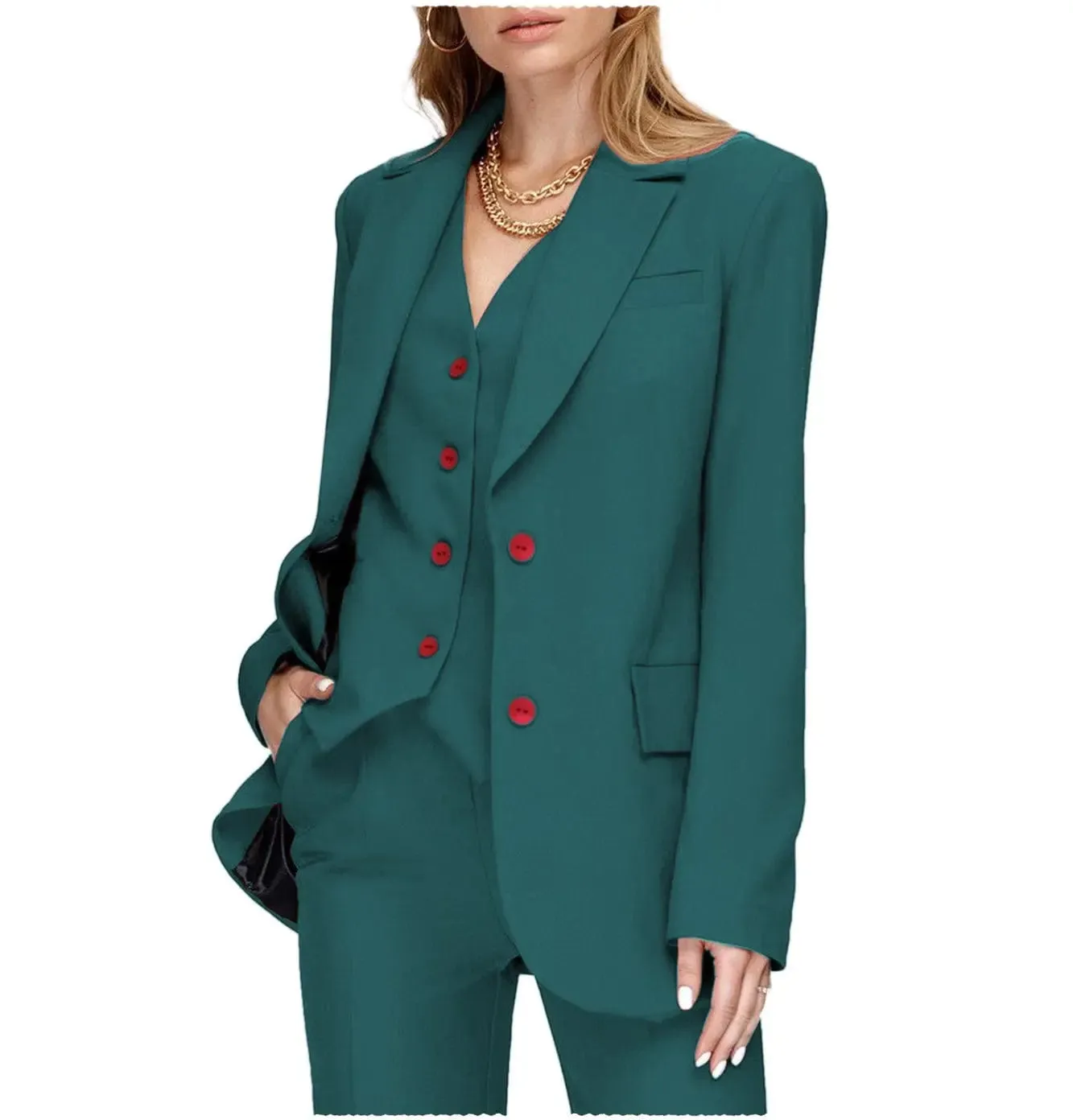 3 Pieces Double Buttons Notch Lapel Women Suit（Blazer Vest Pants）