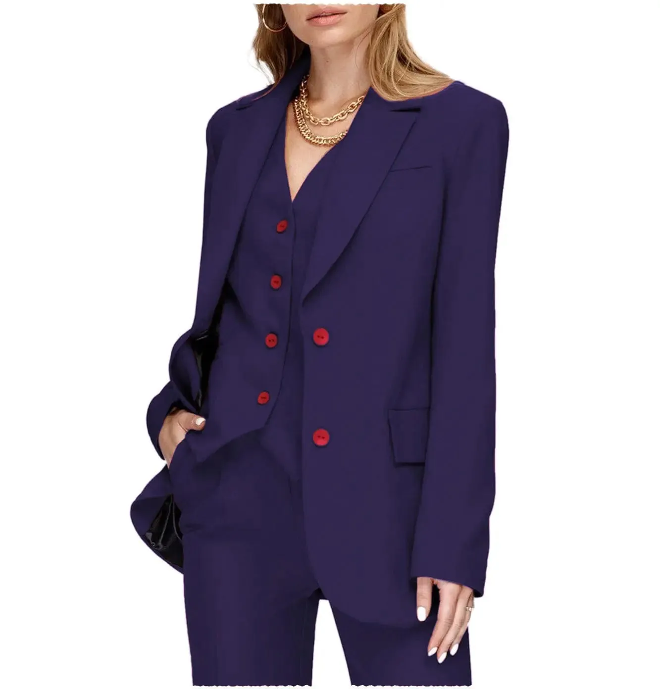 3 Pieces Double Buttons Notch Lapel Women Suit（Blazer Vest Pants）