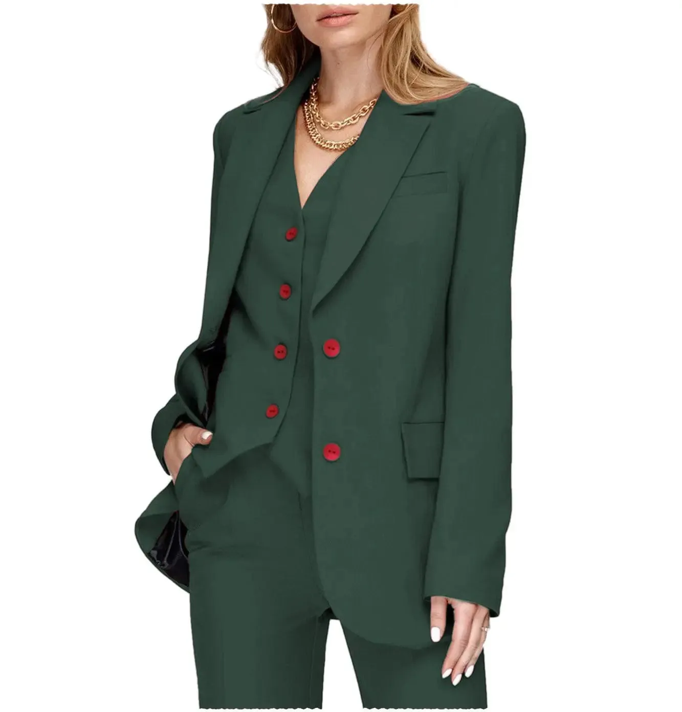 3 Pieces Double Buttons Notch Lapel Women Suit（Blazer Vest Pants）