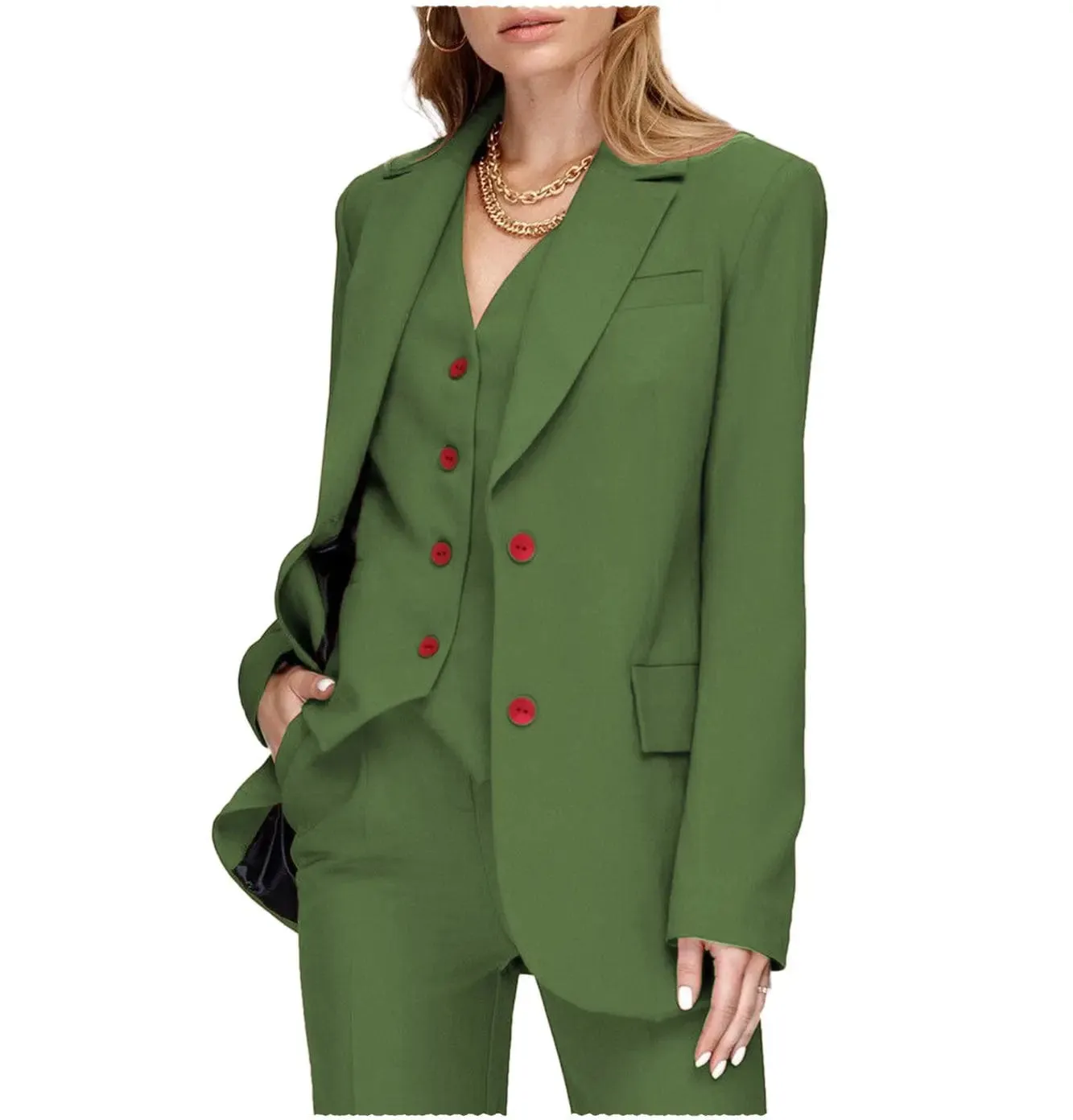 3 Pieces Double Buttons Notch Lapel Women Suit（Blazer Vest Pants）