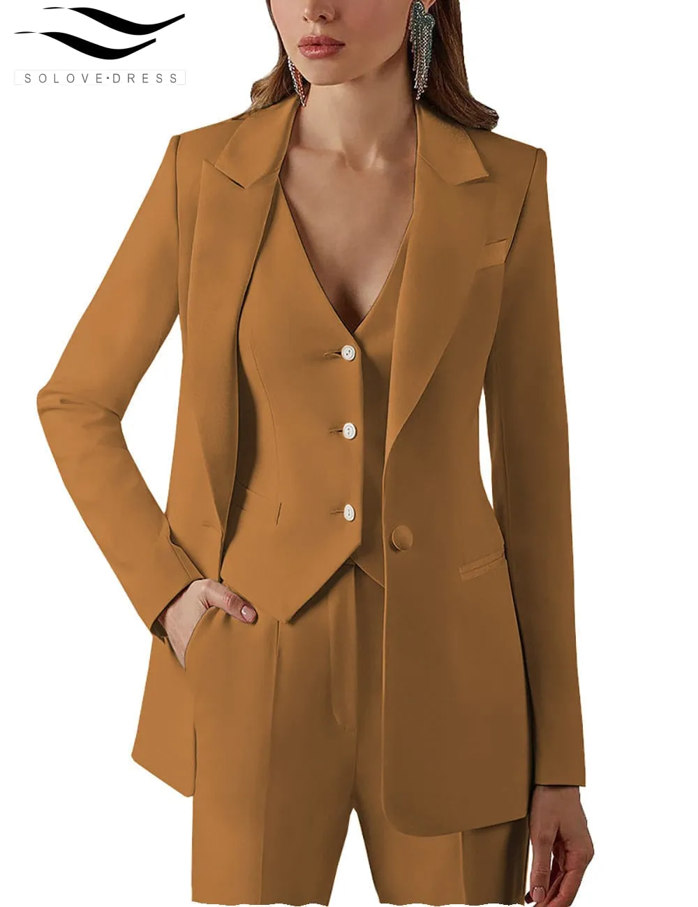 3 Pieces Single Buttons Peak Lapel Women Suit (Blazer vest Pants)