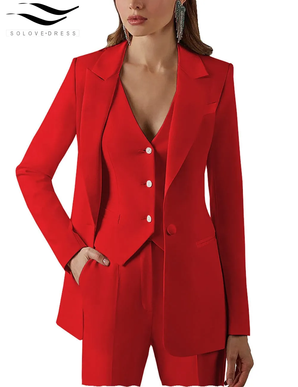 3 Pieces Single Buttons Peak Lapel Women Suit (Blazer vest Pants)