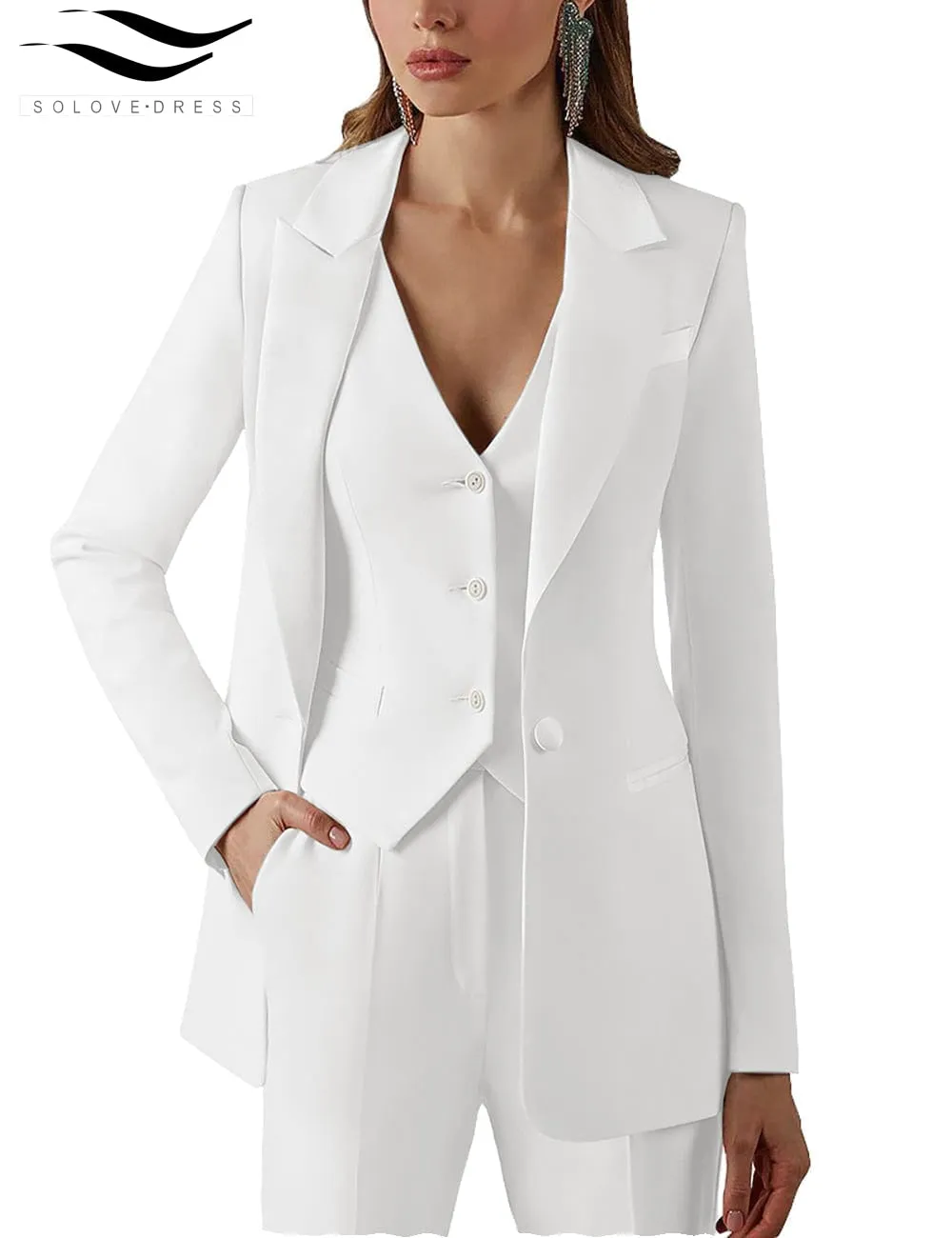 3 Pieces Single Buttons Peak Lapel Women Suit (Blazer vest Pants)