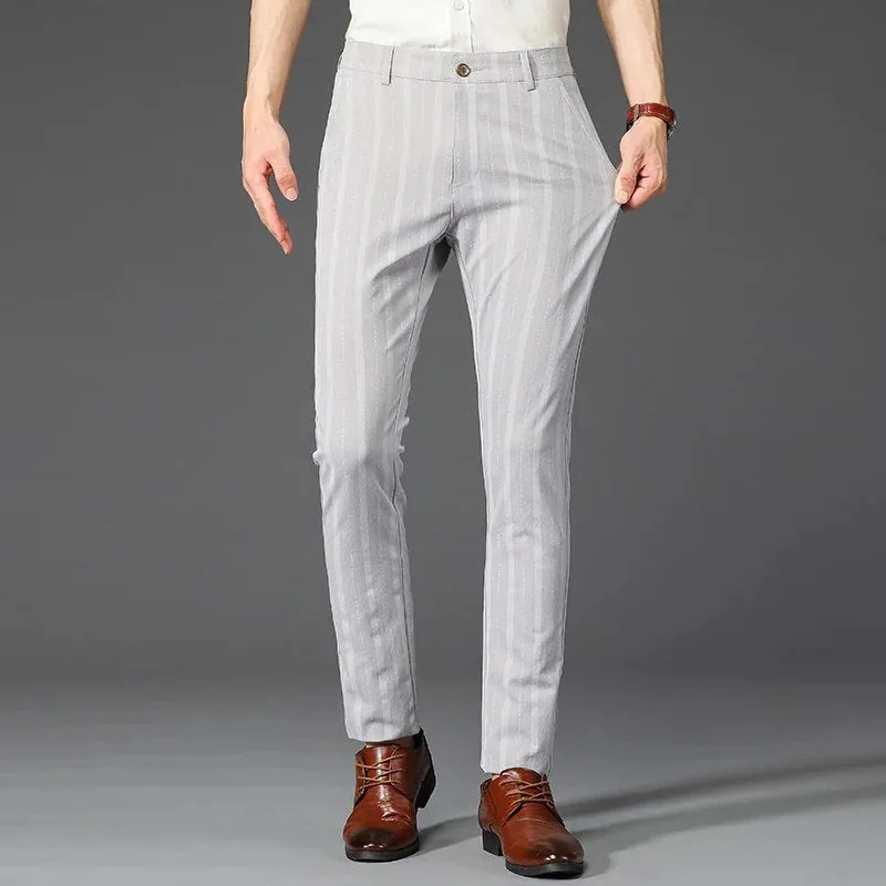 5 Colors Formal Dress Pants Men Fashion Office Trousers Man Stretch Striped Wedding Business Cotton Black Pant for Male 30-38