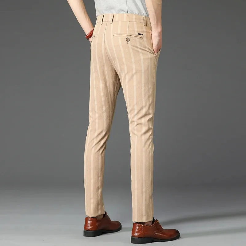 5 Colors Formal Dress Pants Men Fashion Office Trousers Man Stretch Striped Wedding Business Cotton Black Pant for Male 30-38