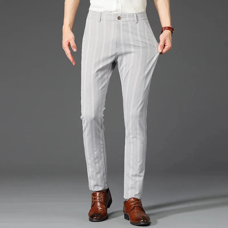 5 Colors Formal Dress Pants Men Fashion Office Trousers Man Stretch Striped Wedding Business Cotton Black Pant for Male 30-38
