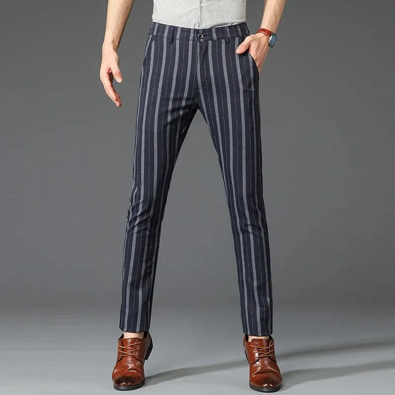 5 Colors Formal Dress Pants Men Fashion Office Trousers Man Stretch Striped Wedding Business Cotton Black Pant for Male 30-38