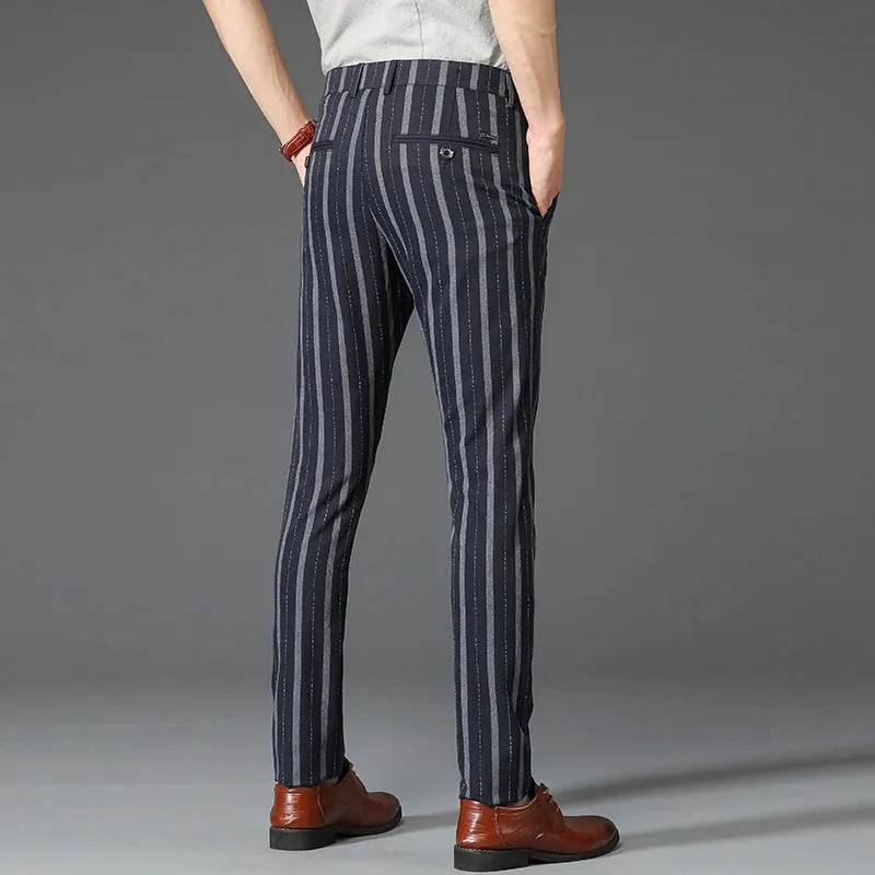5 Colors Formal Dress Pants Men Fashion Office Trousers Man Stretch Striped Wedding Business Cotton Black Pant for Male 30-38