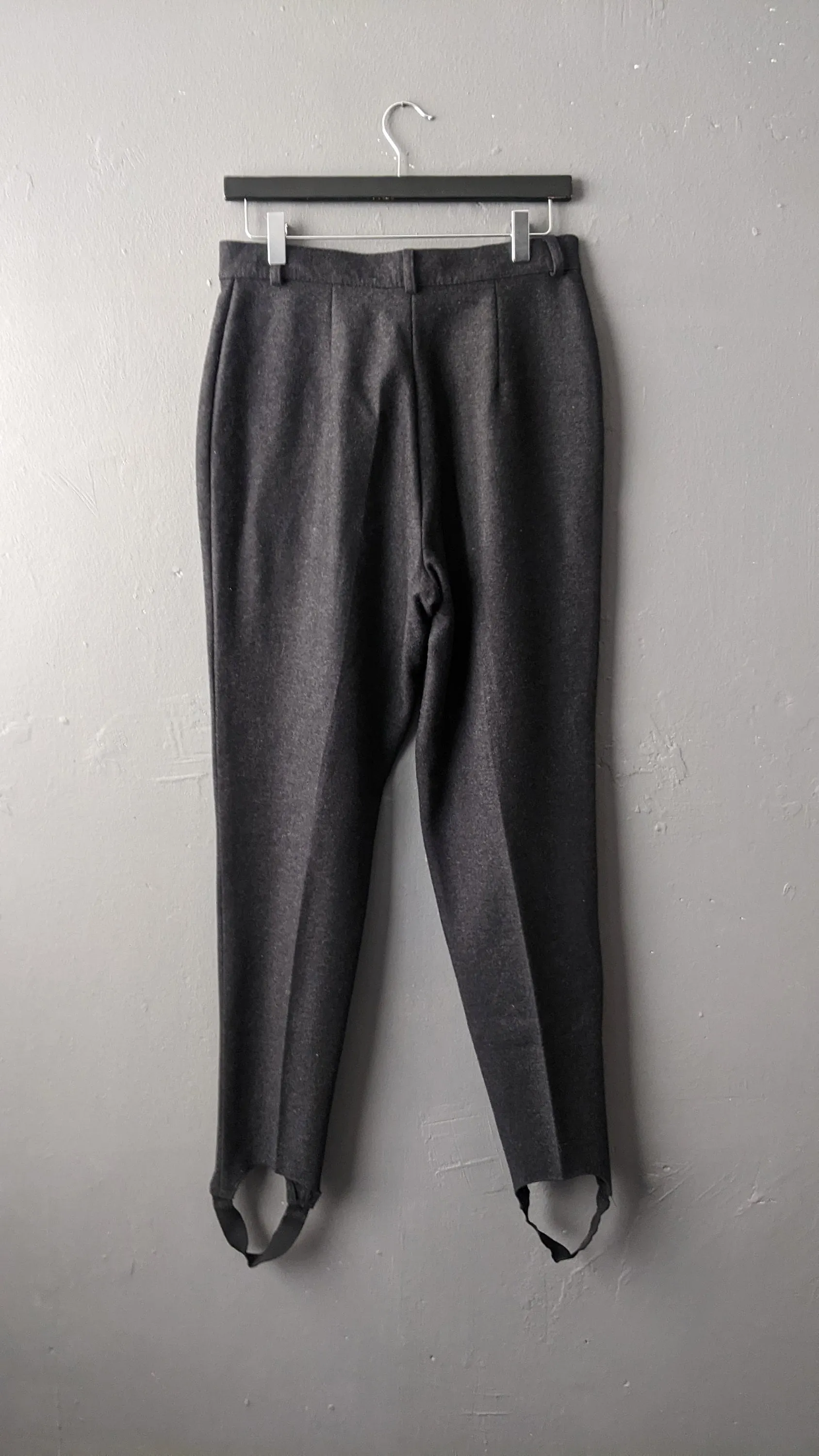 80s Wool Blend Stirrup Trousers, Dark Grey High Waist, Size Medium