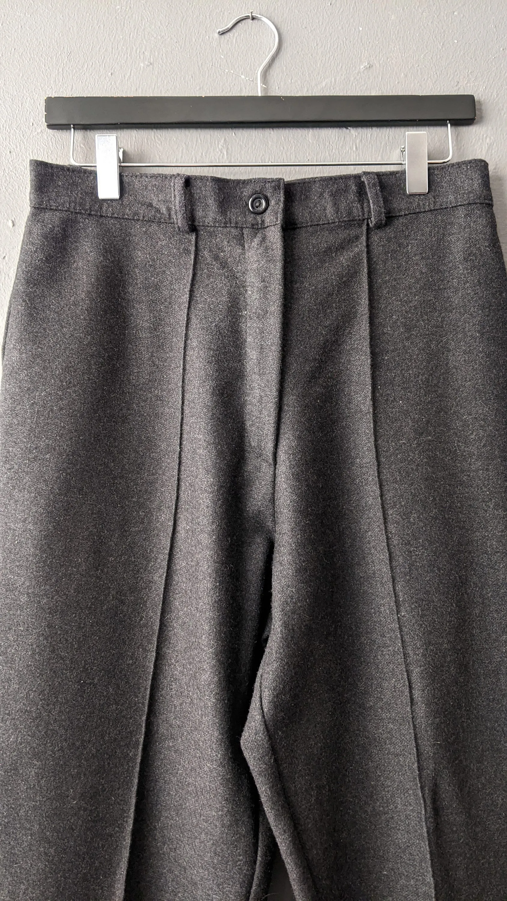 80s Wool Blend Stirrup Trousers, Dark Grey High Waist, Size Medium
