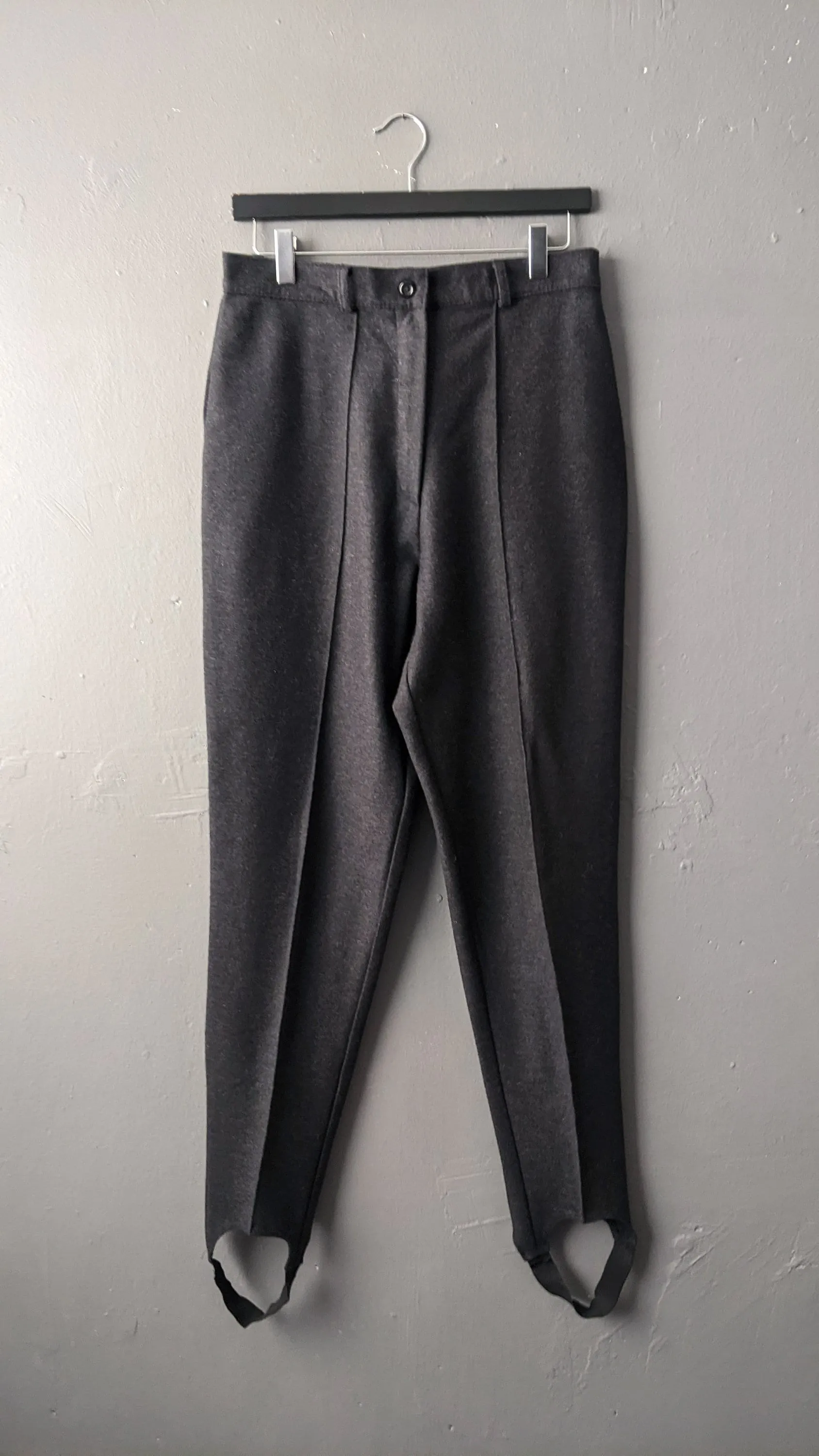 80s Wool Blend Stirrup Trousers, Dark Grey High Waist, Size Medium