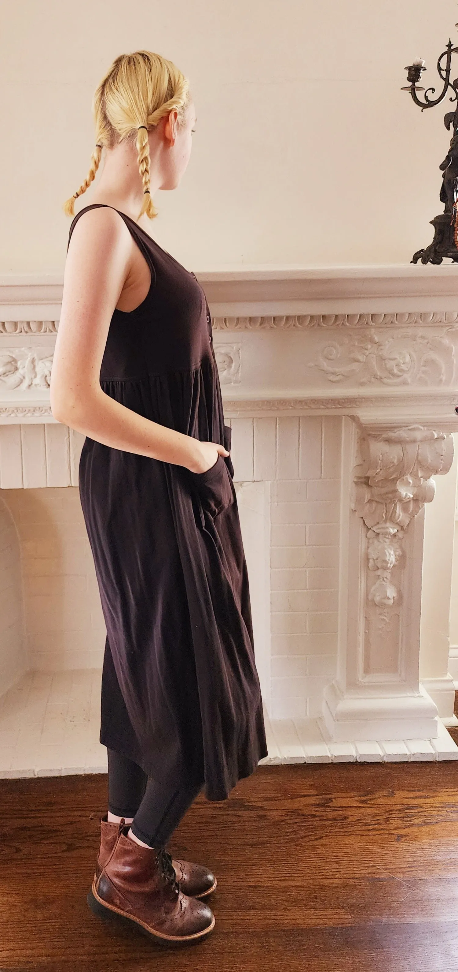 90s Black Cotton Sun Dress by DKNY Jeans Sleeveless