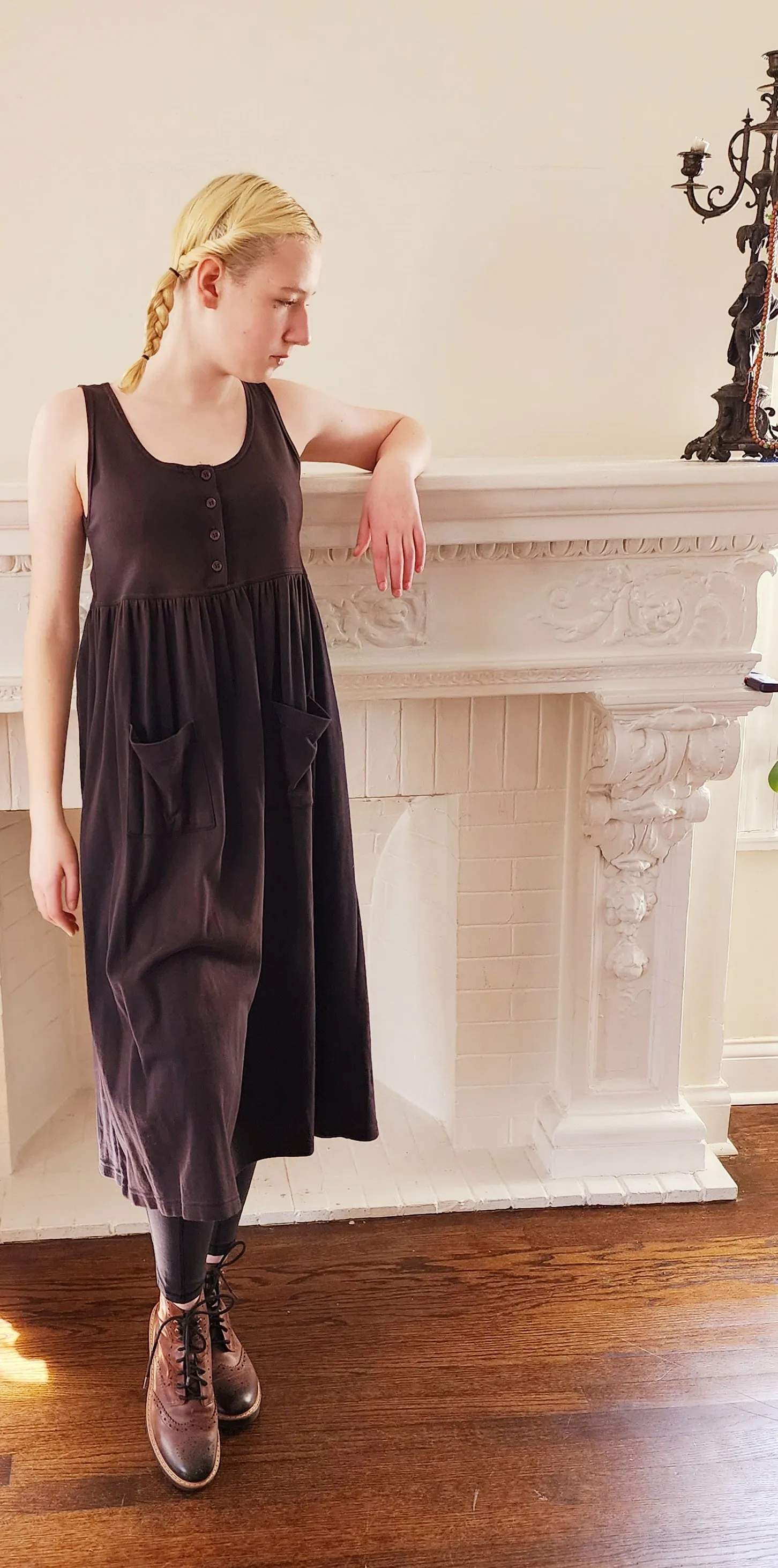 90s Black Cotton Sun Dress by DKNY Jeans Sleeveless