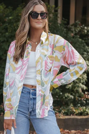 Abstract Turn-Down Collar Loose Shirt