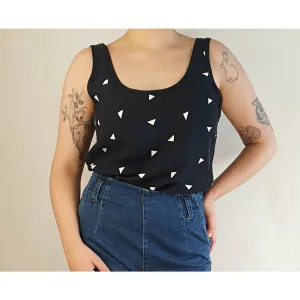 Alpha 60 second hand black sleeveless top with white triangles size M (best fits 12)