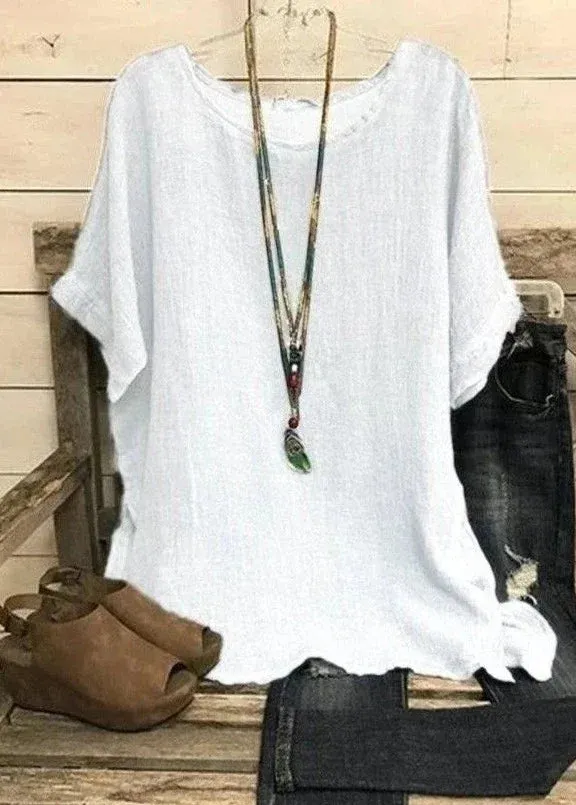 Anna - Short-sleeved blouse with plain round collar