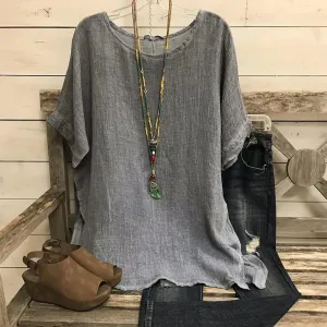 Anna - Short-sleeved blouse with plain round collar