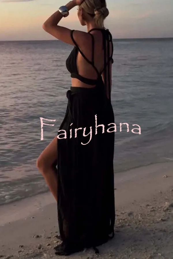 Aphrodite Draped Braids Crop Tank and Wrap Slit Maxi Skirt Set